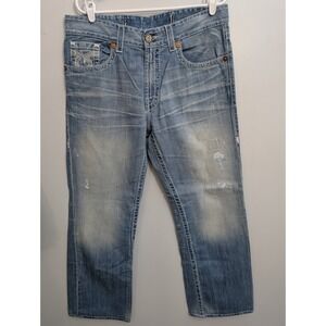 A7 Big Star Legendary Men's Blue‎ Distressed Holey Faded Bootcut Jeans 34 R